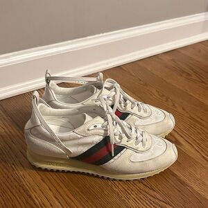 Gucci Cream Sneakers with Red and Green Accents
